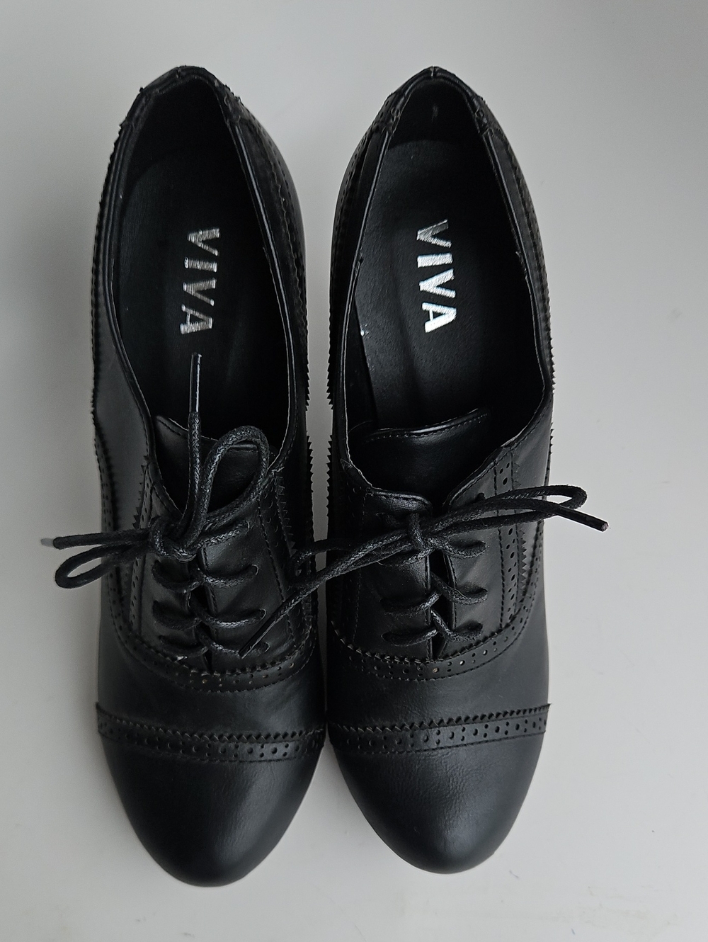 Lace-Up Brogue Heeled Oxford — Black - Picture 3 of 9